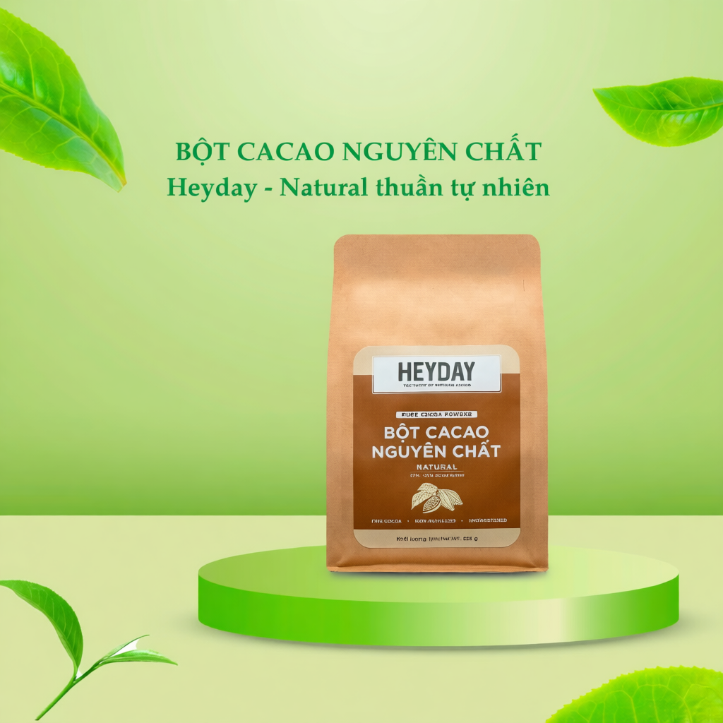Bột cacao nguyên chất 100% không đường - Dòng Natural thuần tự nhiên, Cacao Heyday túi giấy 500g
