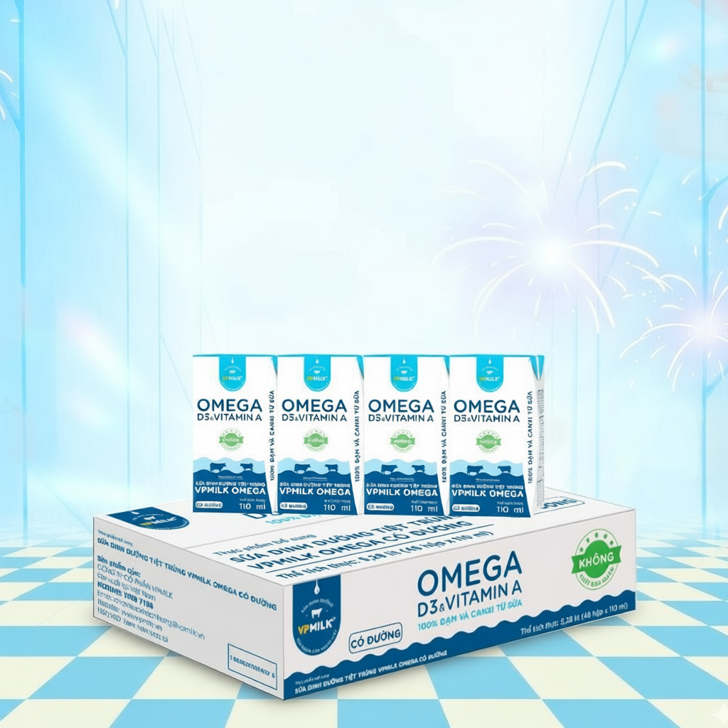 Sữa Dinh Dưỡng Tiệt Trùng VPMilk Omega Có Đường dạng HỘP 110ml (thùng 48 hộp)