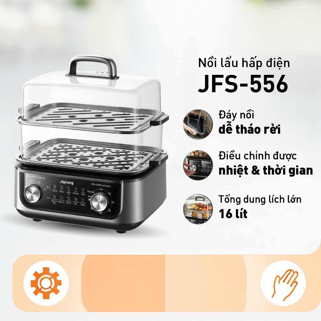 Nồi lẩu hấp đa năng Joyoung JFS-556 dung tích 16L, công suất 1600W