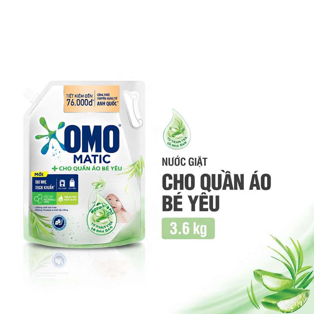 Nước Giặt OMO Matic Cho Quần Áo Bé - Túi 3.6KG
