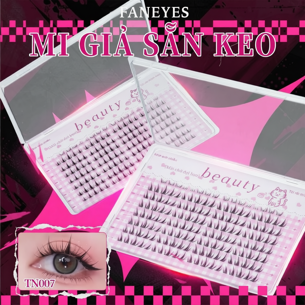 FANEYES  Mi giả sẵn keo dán 8 hàng siêu lớn dùng được nửa tháng cong tự nhiên dày dặn làm to mắt hiệ
