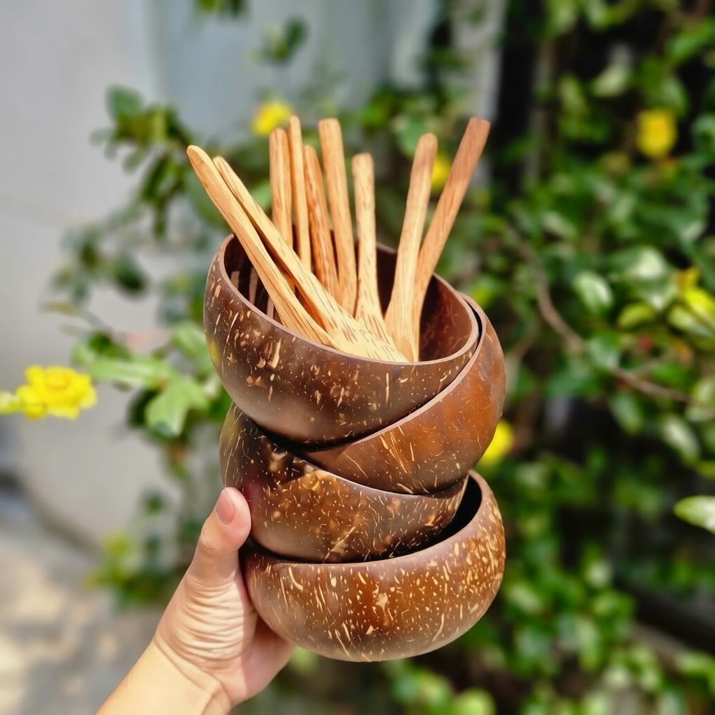 Chén gáo dừa, combo bát muỗng dừa, gáo dừa, chén ăn hạt ngủ cốc, chén gỗ,bát gỗ dừa