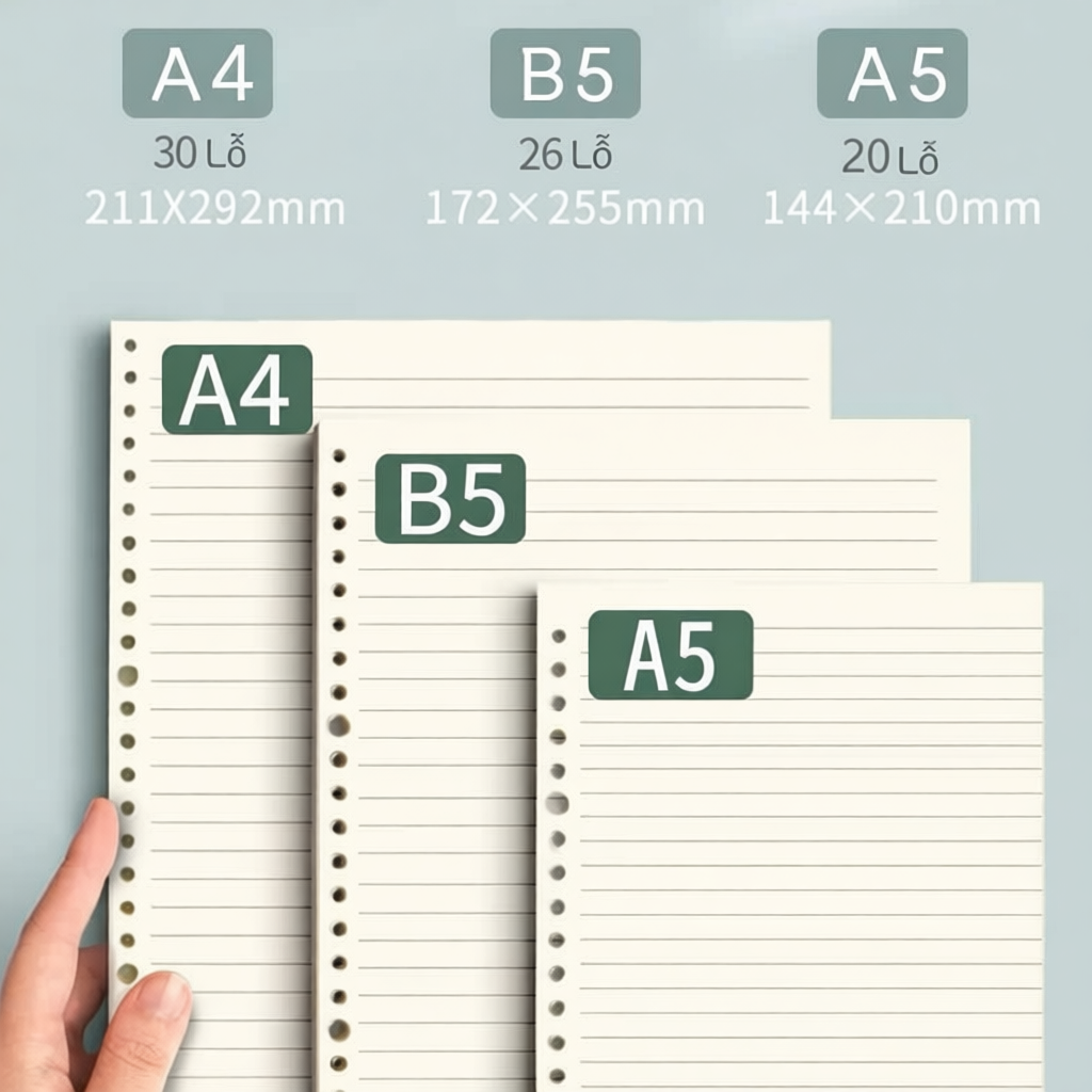 Ruột sổ còng giấy refill A5 B5 A4 kẻ ngang kẻ caro vuông sổ planner bullet journal chống loá _ Bosit