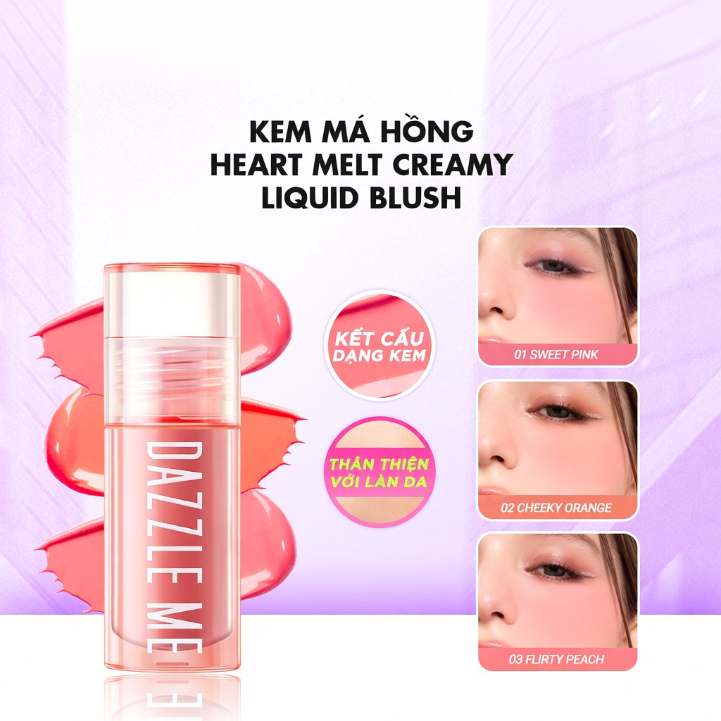 DAZZLE ME Kem Má Hồng Chống Thấm Nước, Mồ Hôi - Ửng Hồng Tự Nhiên 2.5g