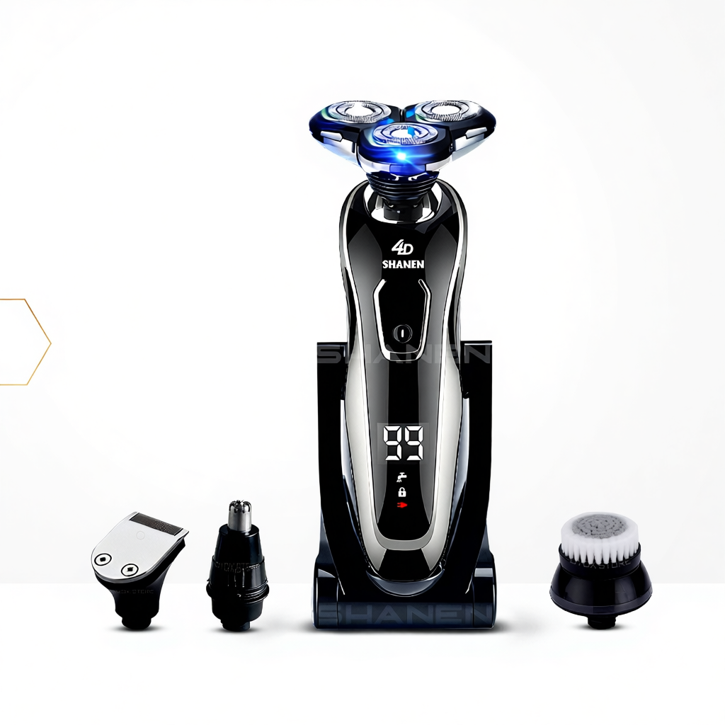 Máy cạo râu đa năng 3 lưỡi kép SHANEN, Tỉa lông mũi tiện lợi, Cạo cực sát, êm, chống nước tuyệt đối