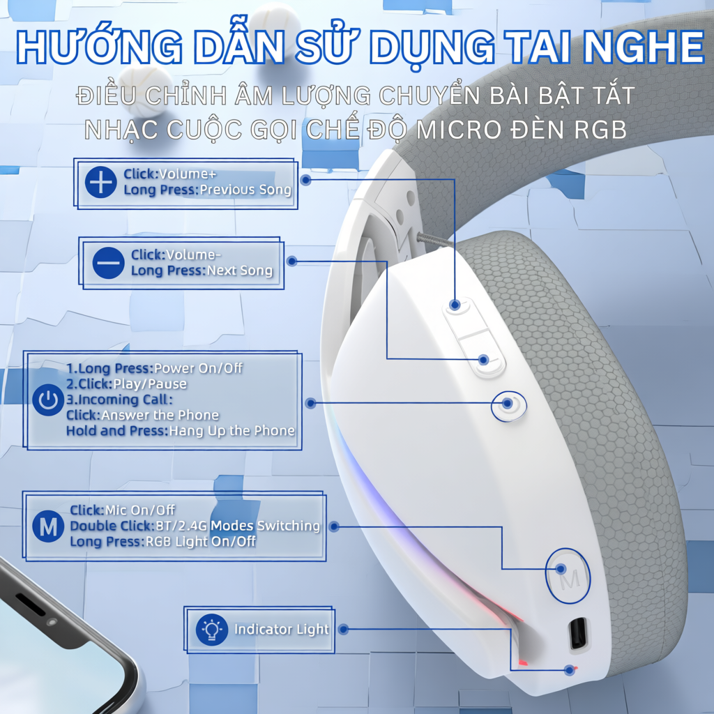 Tai Nghe Gaming Chụp Tai Không Dây Attack Shark L90 LED RGB Micro, Bluetooth 5.3, App Macro, Pin Sạc
