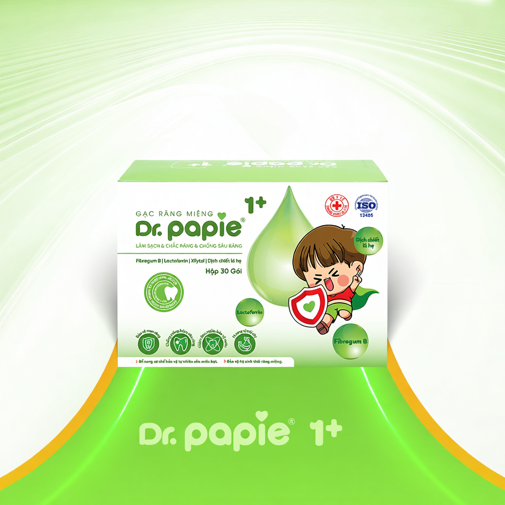 Hộp 30 gói Gạc Rơ Lưỡi Dr. Papie 1+ Làm Sạch Răng, Lưỡi, Nướu cho bé