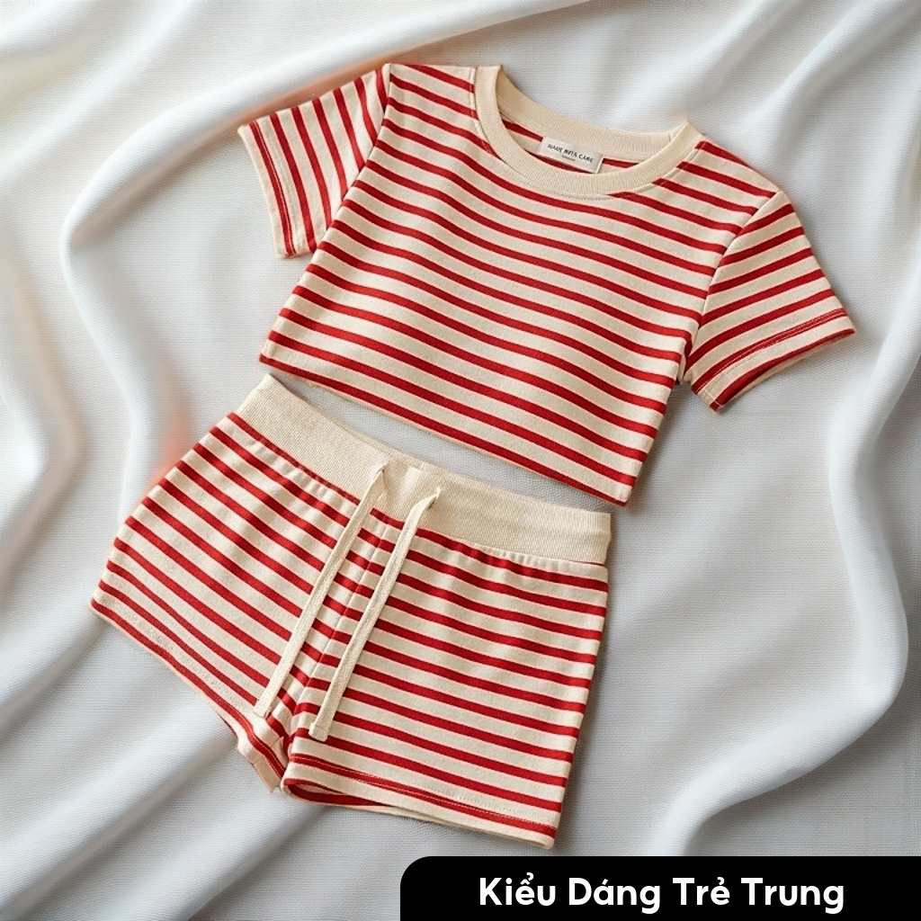 SET Áo Thun Nữ Kẻ Sọc Phối Quần Ngắn Dáng Ôm Kiểu Năng Động La_belle_18