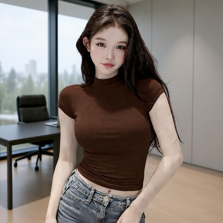 PQ08-Áo thun cộc tay cổ cao 3cm crotop Babytee PQ.Store From Ôm Thời Trang Cá Tính Cực Xinh