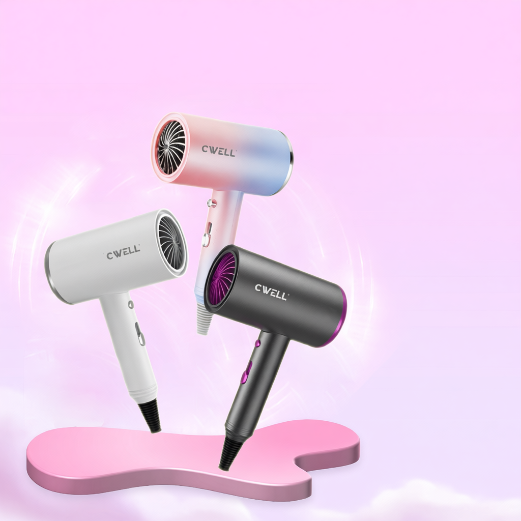 Máy sấy tóc mini CWell 4 mùa nâng cấp 1200W, 2 chế độ nóng lạnh, ánh sáng xanh C02HD - TẶNG ĐẦU SẤY