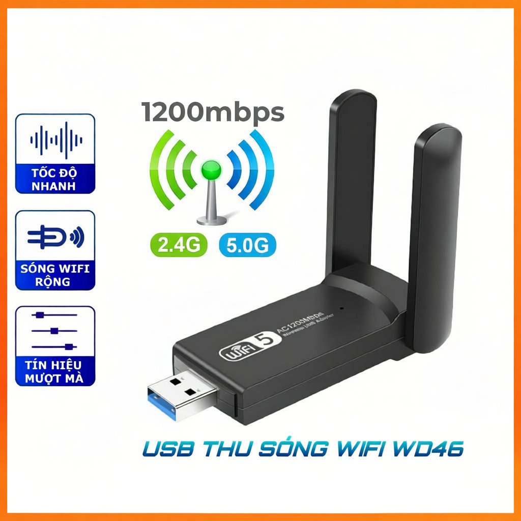 USB WiFi 5G cho PC Laptop, Hỗ Trợ Bluetooth