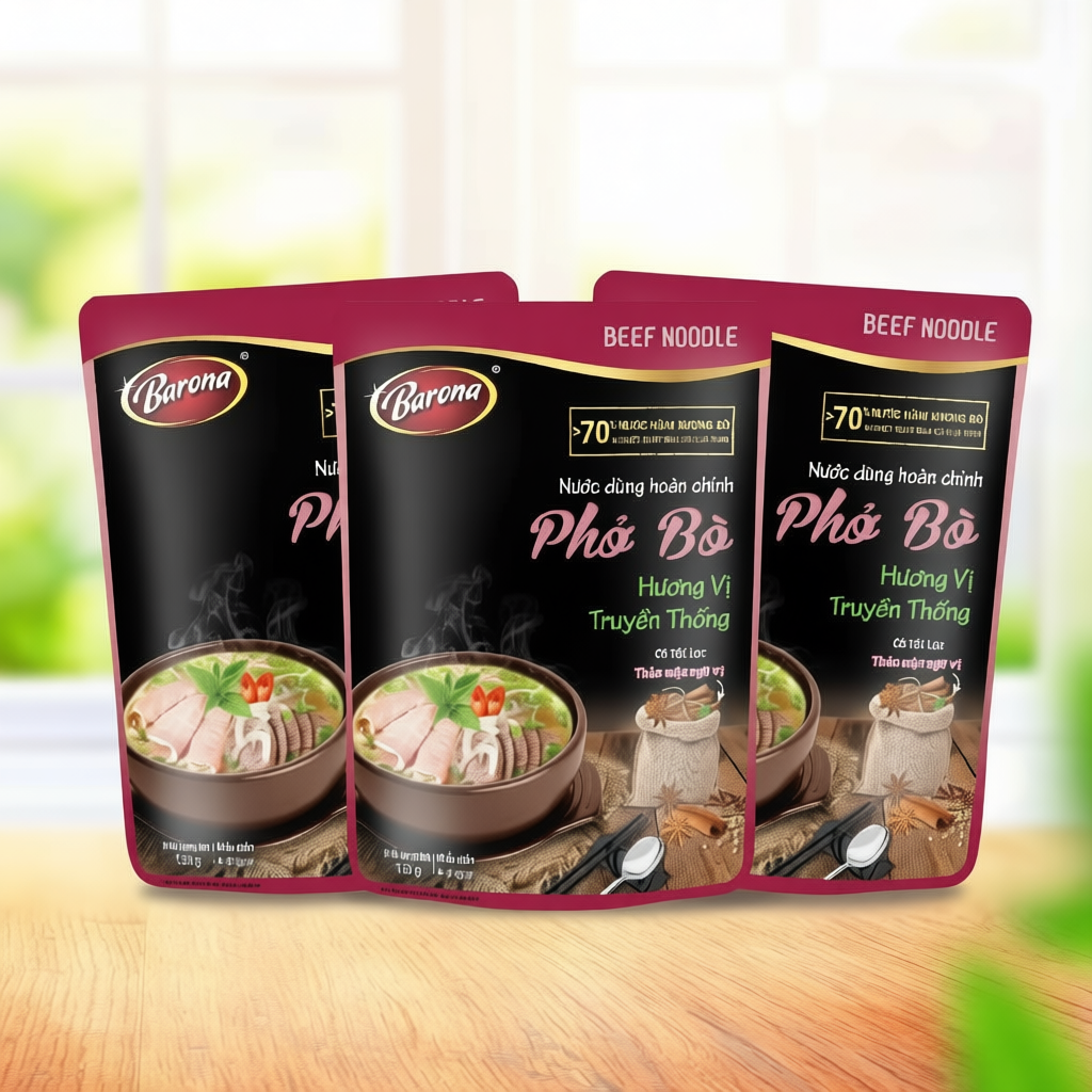 Bộ 3 Gói gia vị nấu Nước dùng hoàn chỉnh Barona - Phở Bò 150g/gói