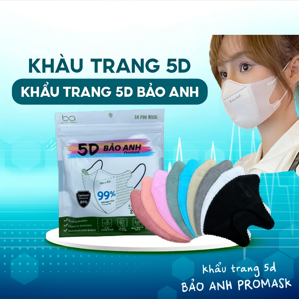 [ Thùng 600 Cái ] Khẩu trang 5D Bảo Anh Promask 3 lớp kháng khuẩn chống tia UV