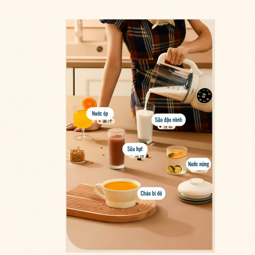 Máy Làm Sữa Hạt OSTMARS [Cao Cấp Cối Thuỷ Tinh] Dung Tích 1100ml Lưỡi Dao 10 Cánh Bản Tiếng Việt