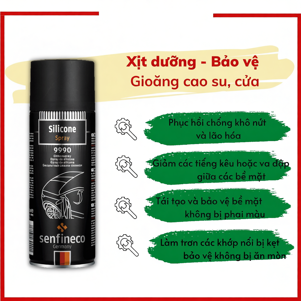 Xịt Dưỡng Cao Su Gioăng Cửa Ô Tô Senfineco 9990 Của Đức
