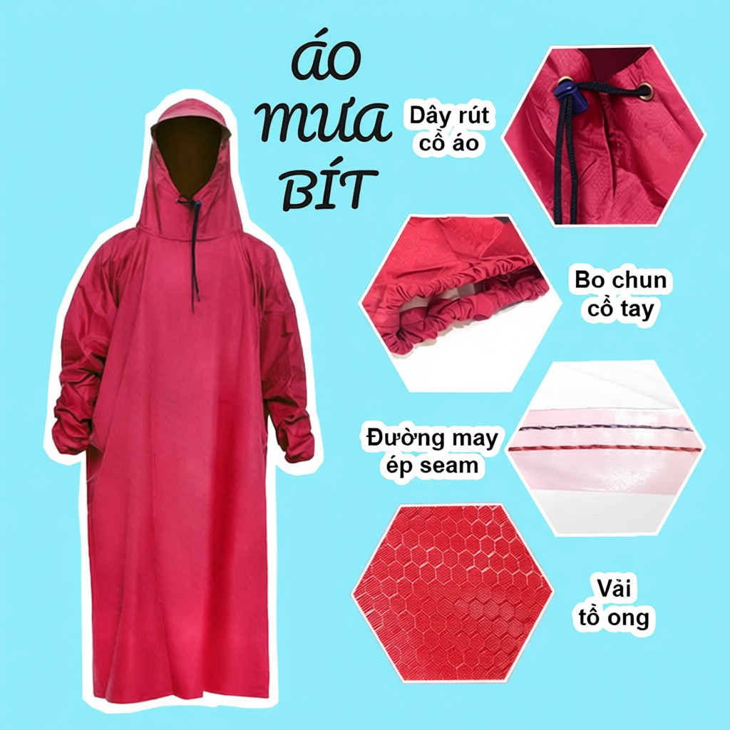 Áo mưa bít trùm kín người vải dù siêu bền, thiết kế gọn nhẹ, nhiều màu sắc và kích thước phù hợp