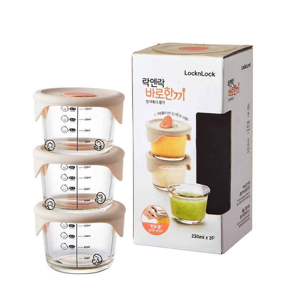 Hộp đựng thức ăn cho bé Lock&Lock baby food container có vạch chia 230ml*3 hộp - LLG508S3