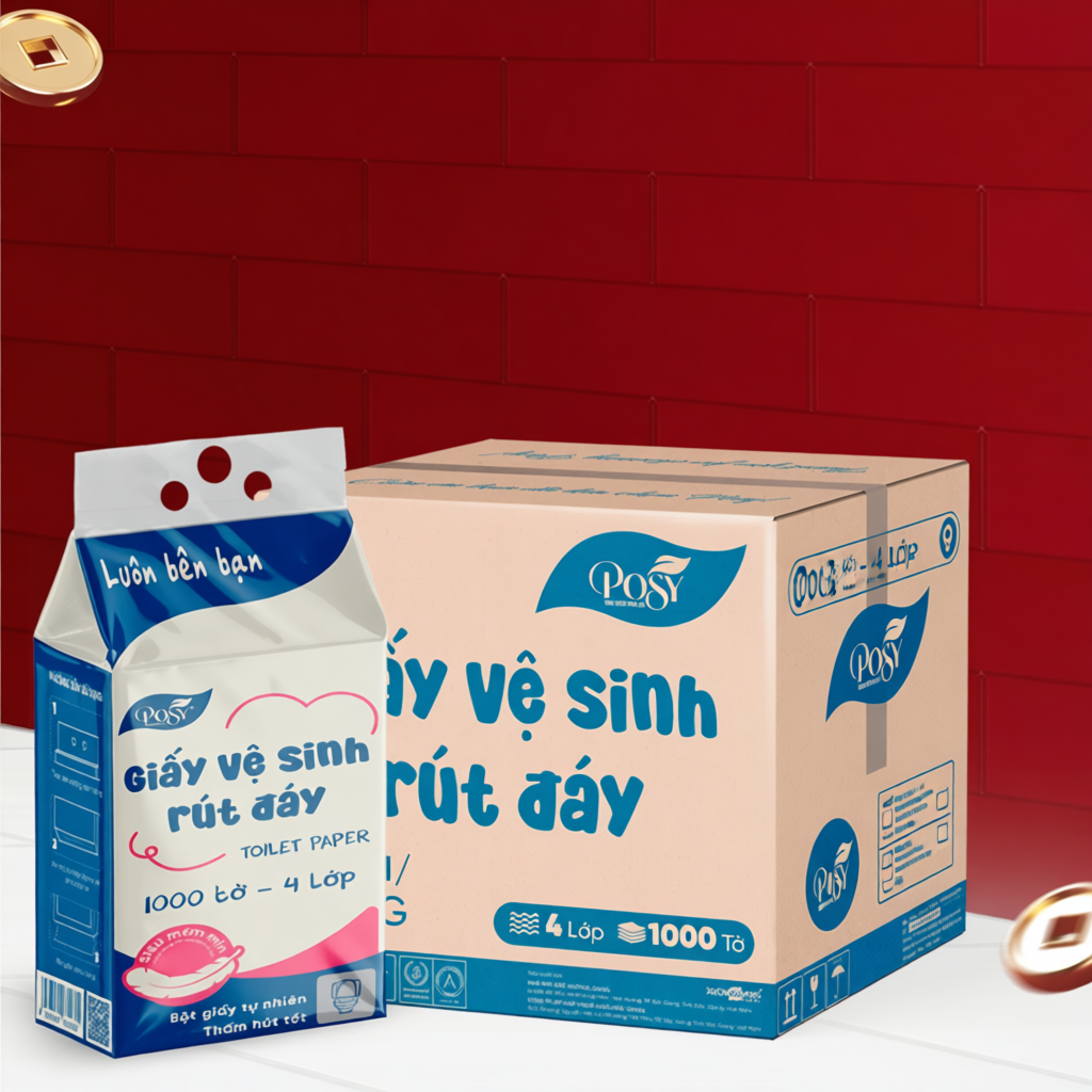 [MỞ BÁN] Thùng 6 bịch giấy vệ sinh rút đáy Posy 1000 tờ 4 lớp mềm dai , thấm hút và an toàn cho da.