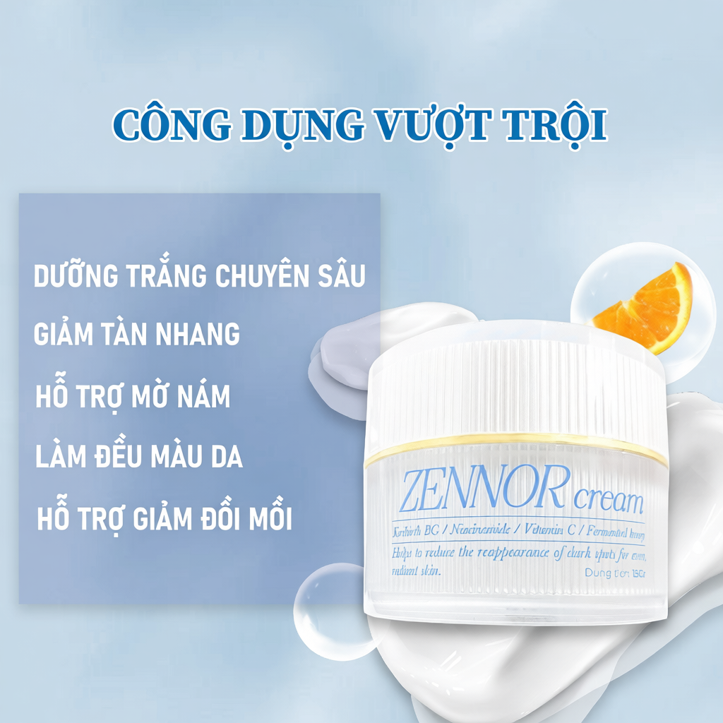 Kem Mặt Dưỡng Trắng Da Zennor Giúp Mờ Nám, Tàn Nhang, Đốm Nâu, Đồi Mồi Mla Beauty 15g