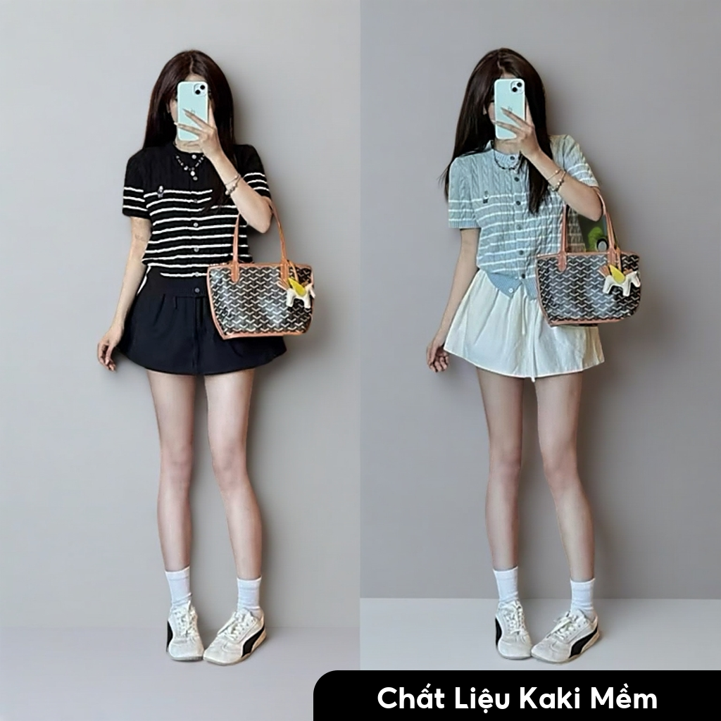 Chân Váy Kaki dáng Ngắn Chữ A dây rút dáng xoè CV0303 Có Quần Bảo Hộ Chân váy chữ A chất liệu Kaki mềm dáng xoè