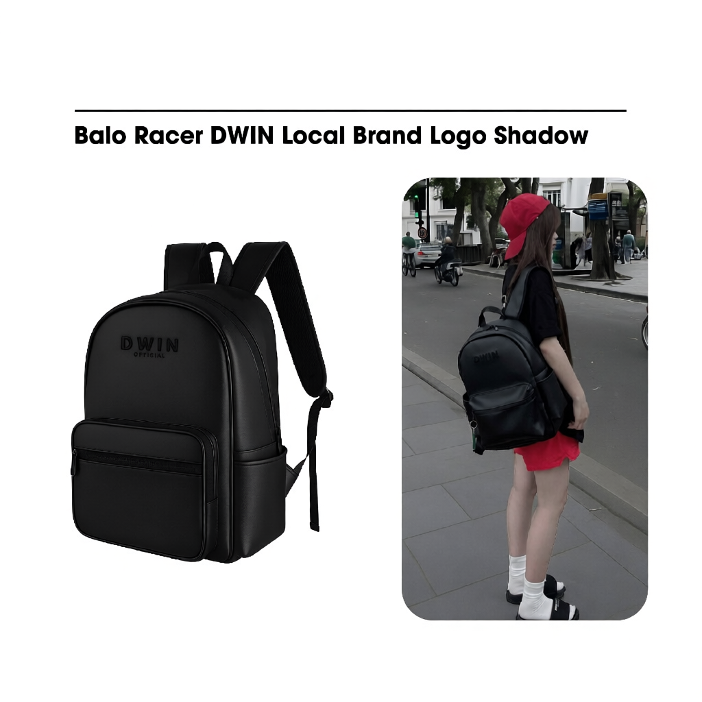 Balo da nam nữ thêu logo Dwin cặp đi học thời trang hàn quốc basic Racer