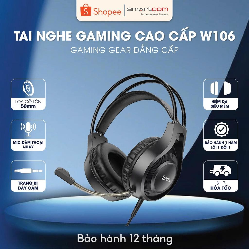 Tai nghe GAMING chụp tai cao cấp Hoco W106 có mic đàm thoại, tích hợp dây cắm máy tính - Bảo hành 12 tháng