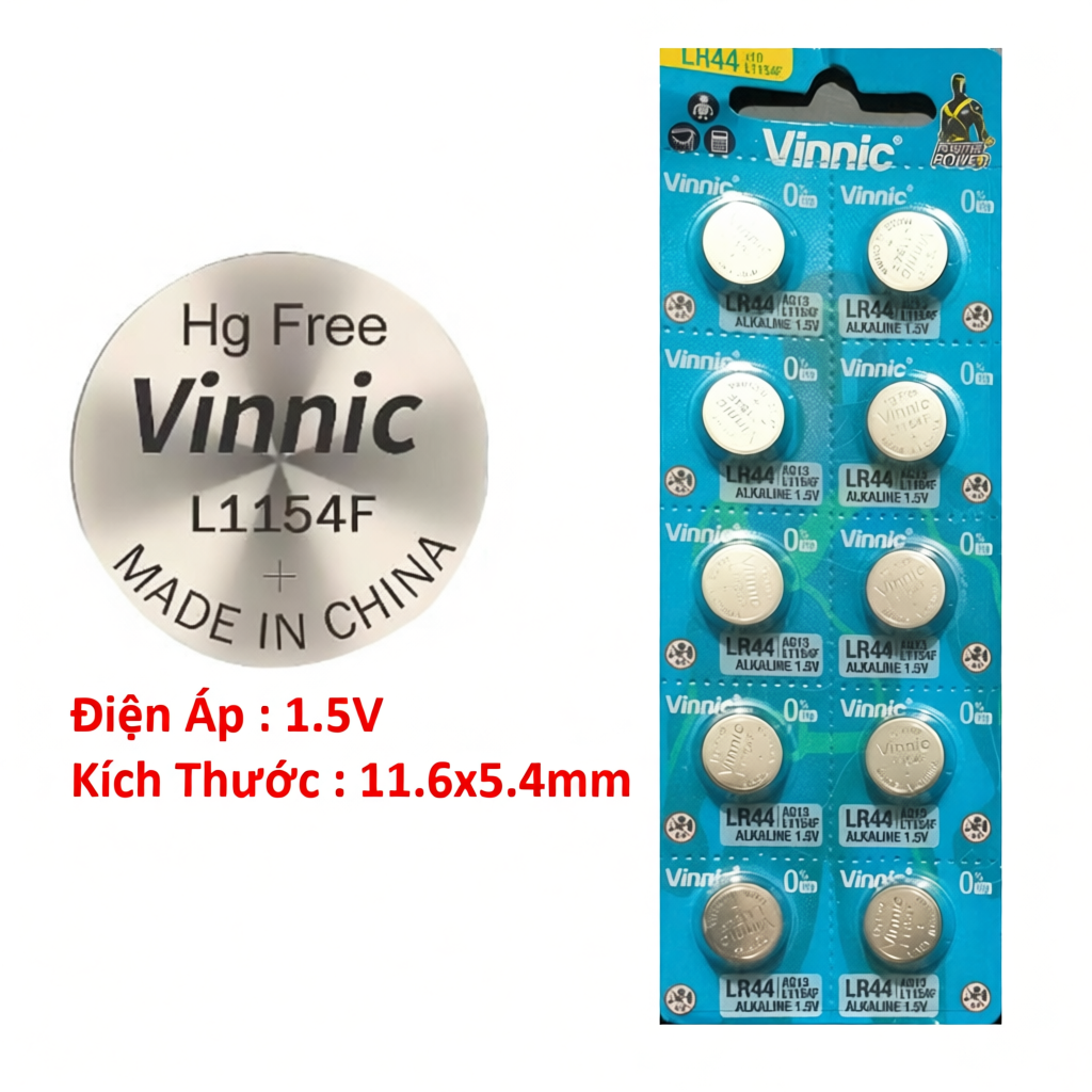 Vỉ 10 viên Pin Vinnic L1154F AG13 LR44 SR1154SW 1.55V