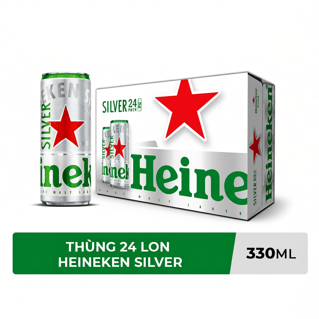 ĐỘ CỒN 4% - HỎA TỐC HCM - Thùng 24 lon bia Heineken Silver 330ml/lon