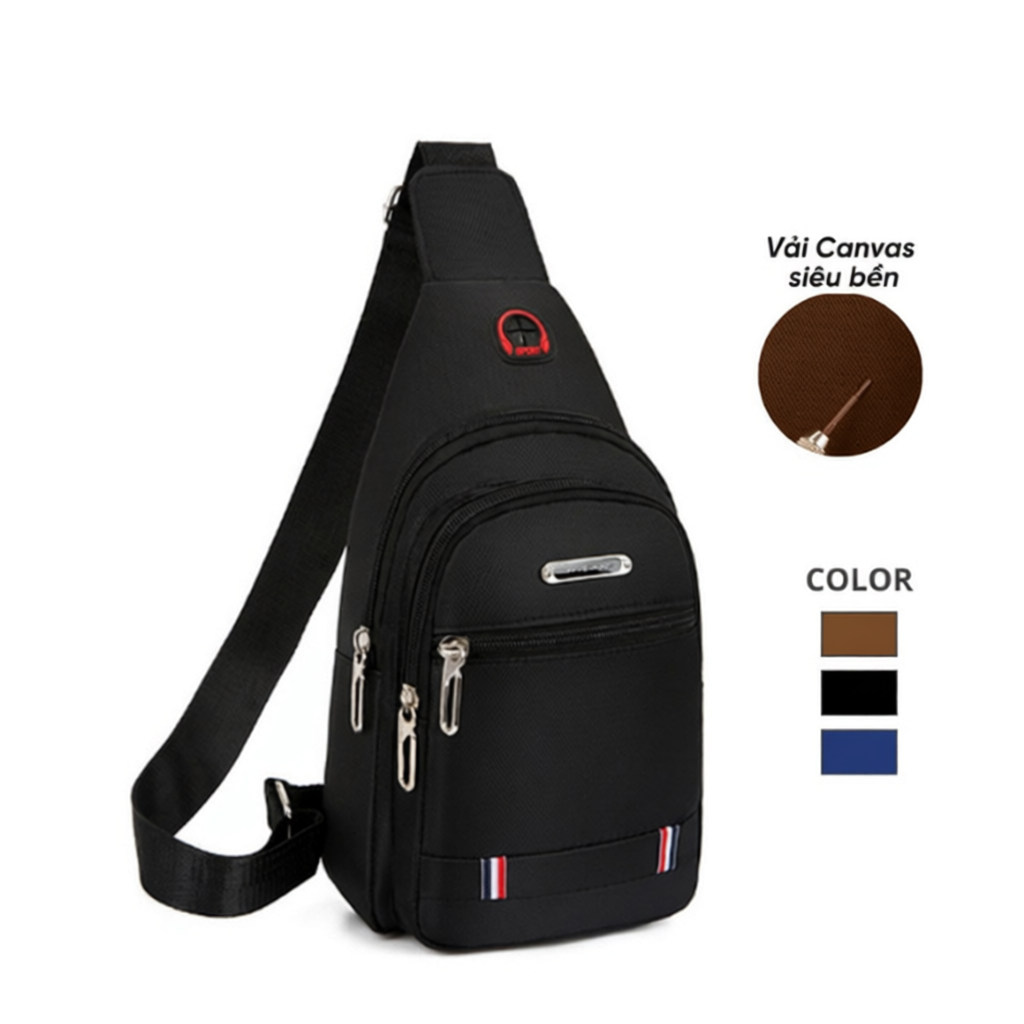 Túi đeo chéo nam vải canvas chống nước 3 ngăn phong cách Hàn Quốc