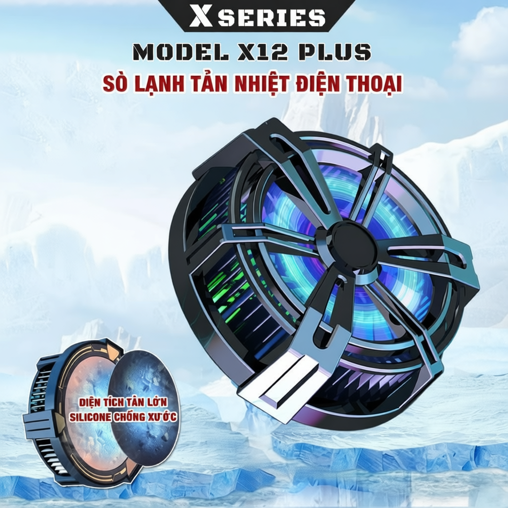 Quạt tản nhiệt điện thoại máy tính bảng X12 Plus sò lạnh nam châm làm mát nhanh, giảm giật lag