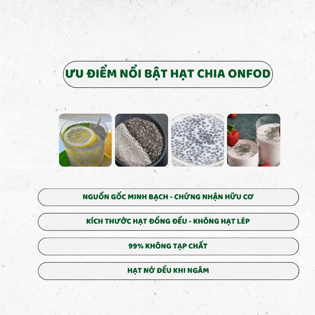 Hạt chia Úc hữu cơ nhập khẩu ONFOD organic 200/500/1000g giàu Omega 3 và chất chống oxy hóa