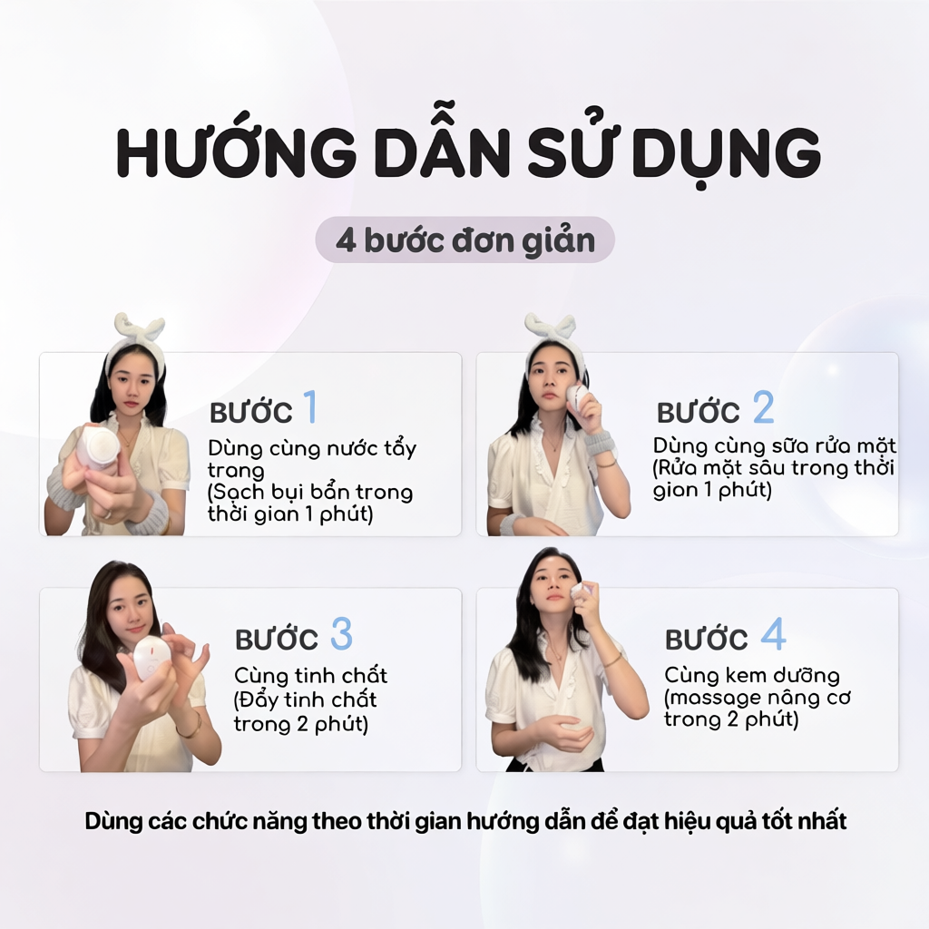 Chuột Rửa Mặt Chella 4 trong 1 kèm Tẩy Trang, Máy Đẩy Tinh Chất, Nâng Cơ, Máy Rửa Mặt - Bảo Hành 1 N
