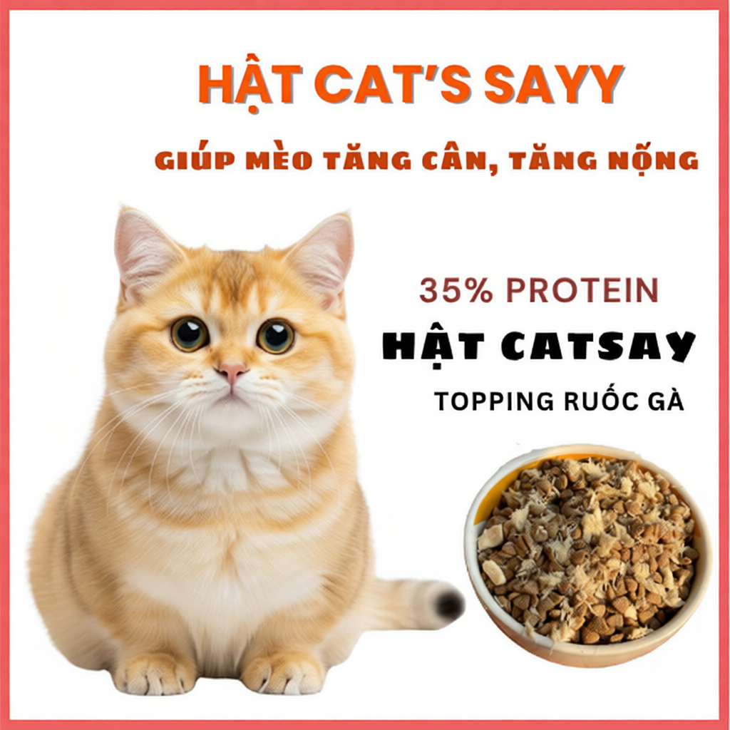 Hạt cao cấp CAT'S SAYY - Siêu Topping Ruốc Gà, Tăng cân, Hỗ trợ làm mượt lông mọi lứa tuổi túi 1kg