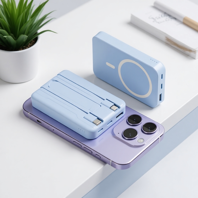 Sạc dự phòng không dây 10.000mAh, sạc nhanh từ tính - Có kèm 2 dây sạc - Hít nam châm mạnh mẽ