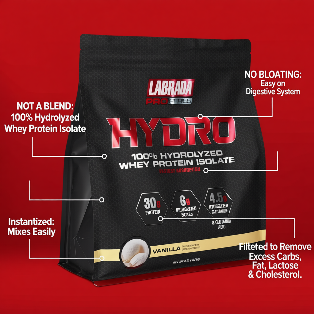Labrada Whey HYDRO (1.8kg) 100% Whey Protein Hydrolyzed Isolate, 30g Protein, 6g BCAA Tăng Cơ