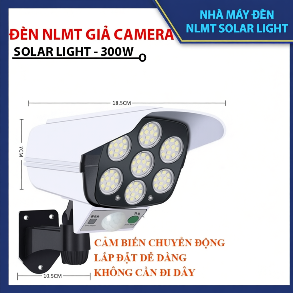Đèn năng lượng mặt trời giả camera, chống trộm & nước IP68