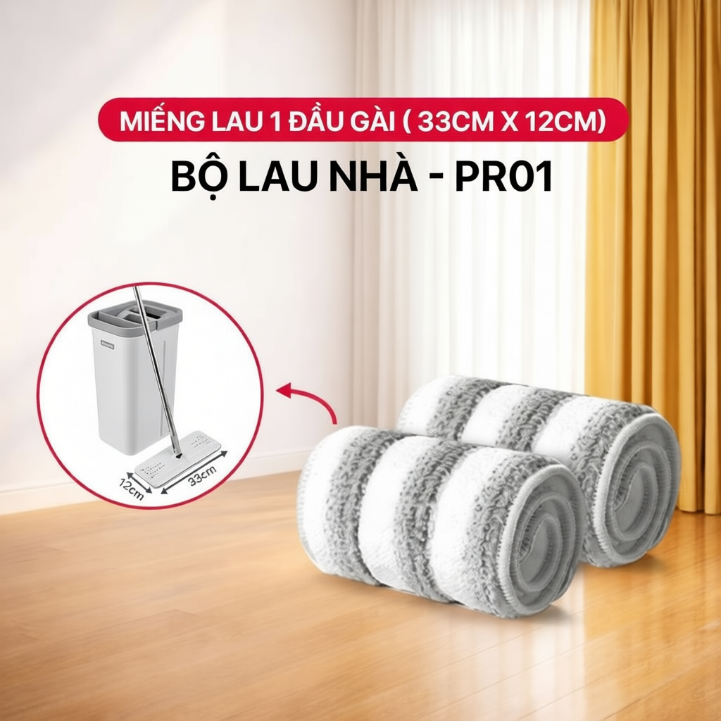 Miếng lau nhà 33x12cm, dùng cho bộ lau nhà Parroti Pro PR01