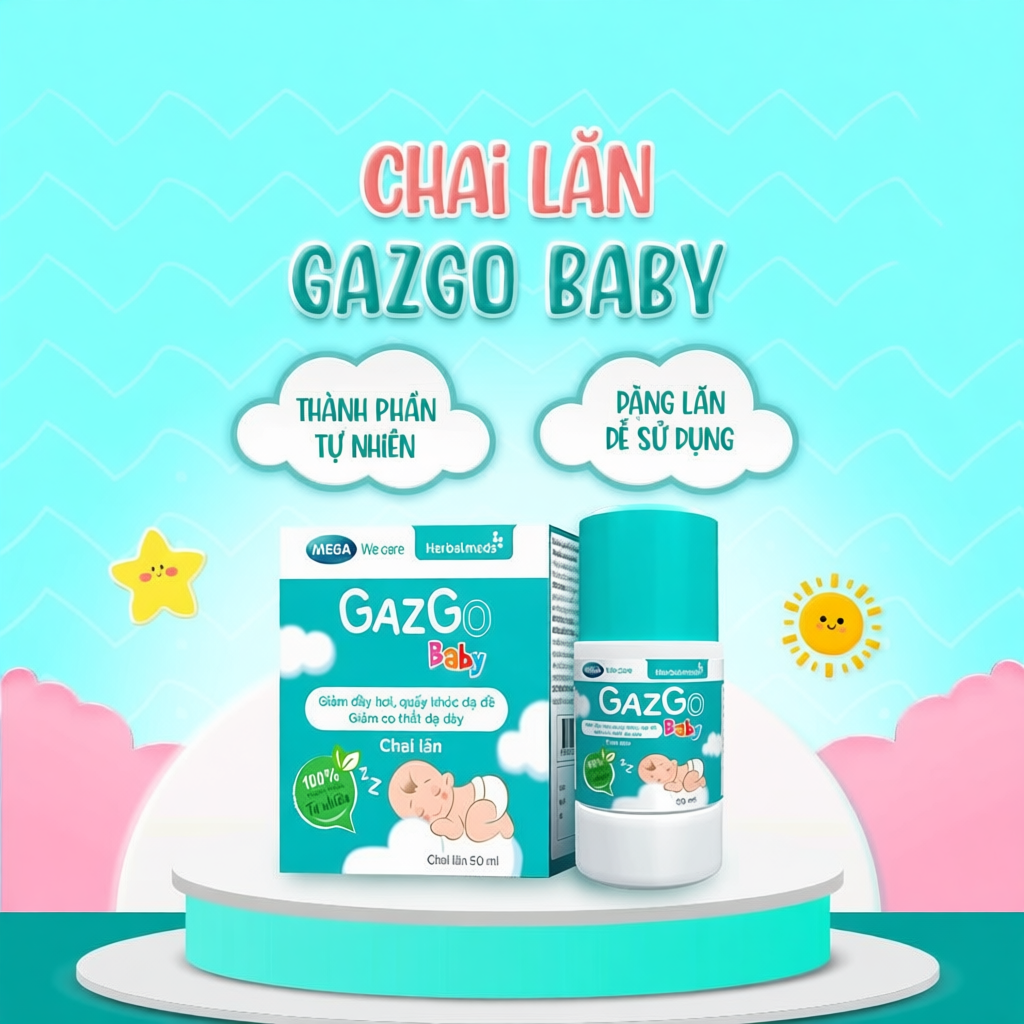 Chai lăn giúp giảm đầy hơi, quấy khóc dạ đề cho trẻ sơ sinh Mega We Care Gazgo Baby (50ml)