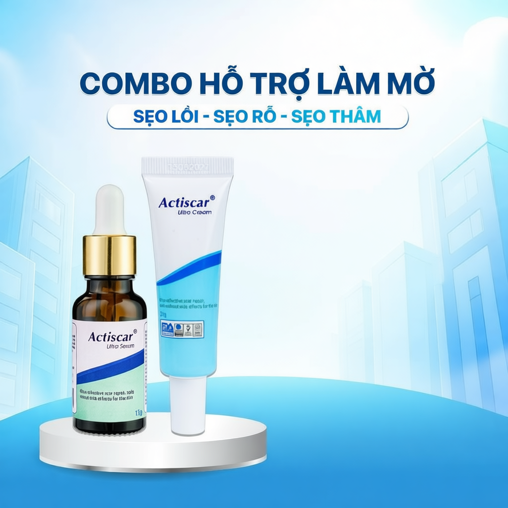 Combo Kem và Serum Hỗ trợ mờ sẹo lồi, lõm, rỗ, thâm mụn, Actiscar lâu năm nhanh chóng tại nhà