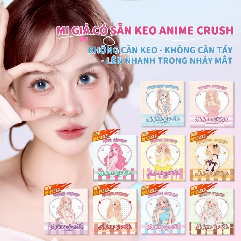 [Hà Nội] Mi Giả Có Sẵn Keo Anime Crush ELYZZA Mi Cụm Không Cần Keo, Sợi Mi Tự Nhiên&Dễ Dùng, Nối Mi 