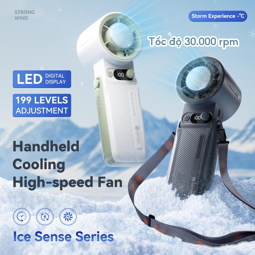 JAMAY Quạt cầm tay có thể sạc lại với có Sò lạnh 199 tốc độ gió 30h sử dụng Gập 180° màn hình LED F5PRO