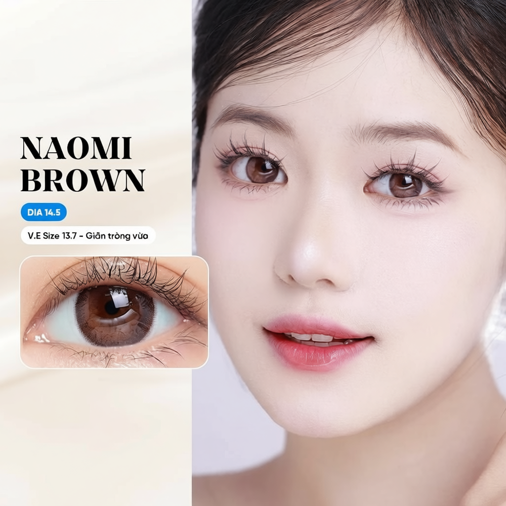 [1 chiếc] Kính áp tròng khoá ẩm 1 Ngày Màu Nâu Mật Ong CARASE, Lens cận NAOMI BROWN