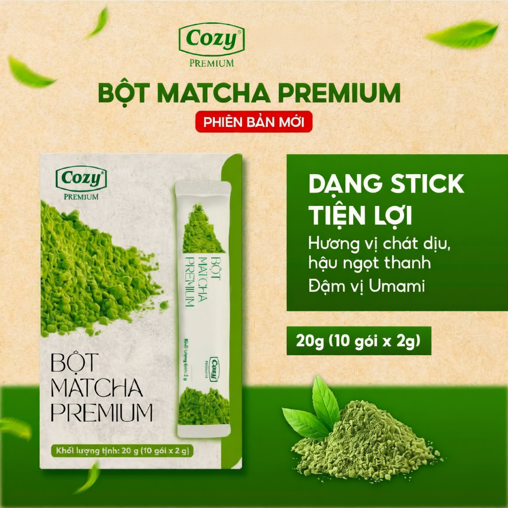 Matcha Cozy Premium Matcha Cao Cấp Dạng Stick Tiện Lợi 2g/Stick