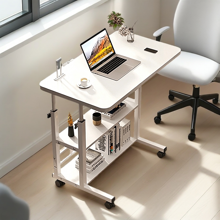 Bàn Học Tăng Chỉnh Chiều Cao, Bàn Laptop Bàn Làm Việc 3 tầng kèm giá sách có Bánh Xe Xoay Tiện Lợi
