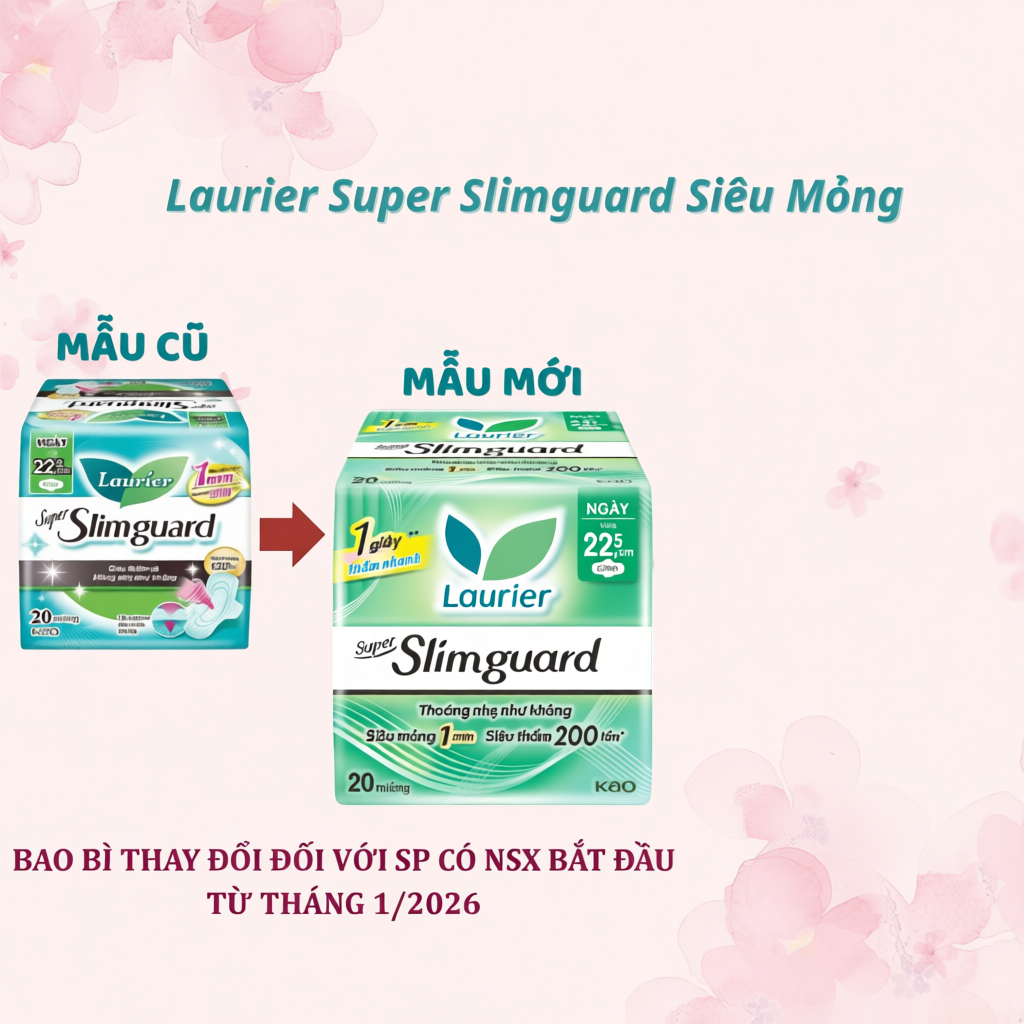 Băng Vệ Sinh Laurier Super Slimguard Siêu Mỏng 1mm Có Cánh 22.5cm