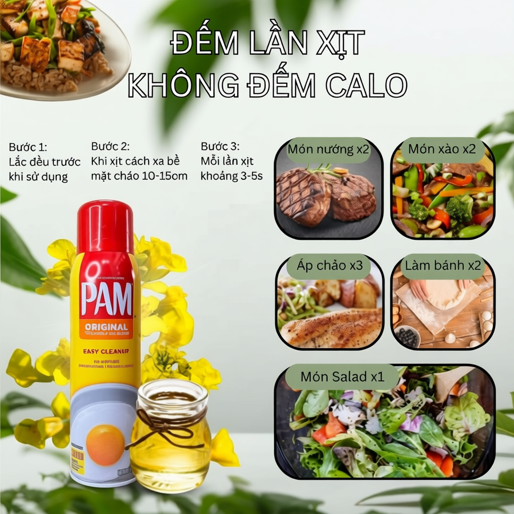 Combo 2 Dầu Xịt Pam 0 Calo - Dầu Ăn Hoa Cải Chiên Xào Salad Ăn Kiêng Giảm Cân Eatclean Tiểu Đường