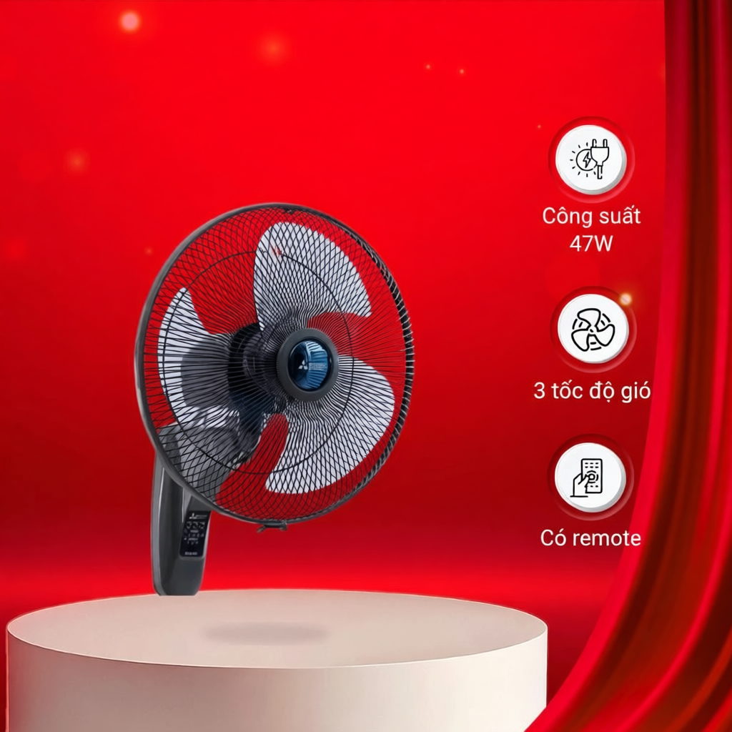 Quạt treo tường Mitsubishi W16-RA CY-GY Xám Đậm