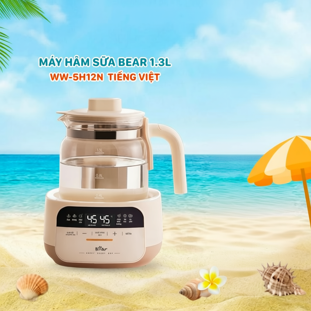 Máy Đun Nước Pha Sữa Bear 1.3L Hâm Sữa Rã Đông Sữa Mẹ Giữ Nhiệt Tiện Lợi Cho Bé WW-5H12N, 4H12W