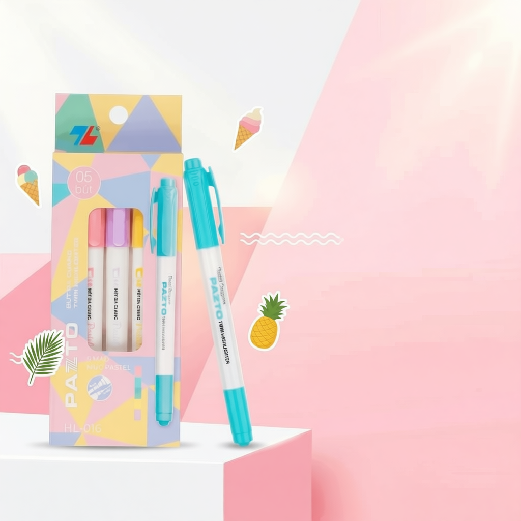 1/2 Hộp combo 5 Bút dạ quang 2 đầu màu Pastel Thiên Long Pazto HL-016 - Bút màu highlight không lem 