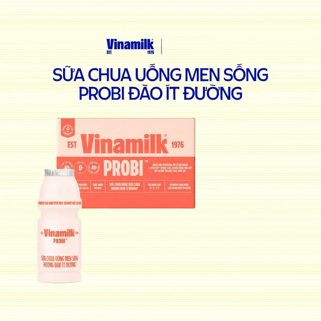 Thùng Sữa chua uống Probi Đào Ít đường 130ml Yaourt 24 chai/thùng